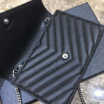 Saint Laurent Envelope Chain Wallet In Grain De Poudre Embossed Leather Black